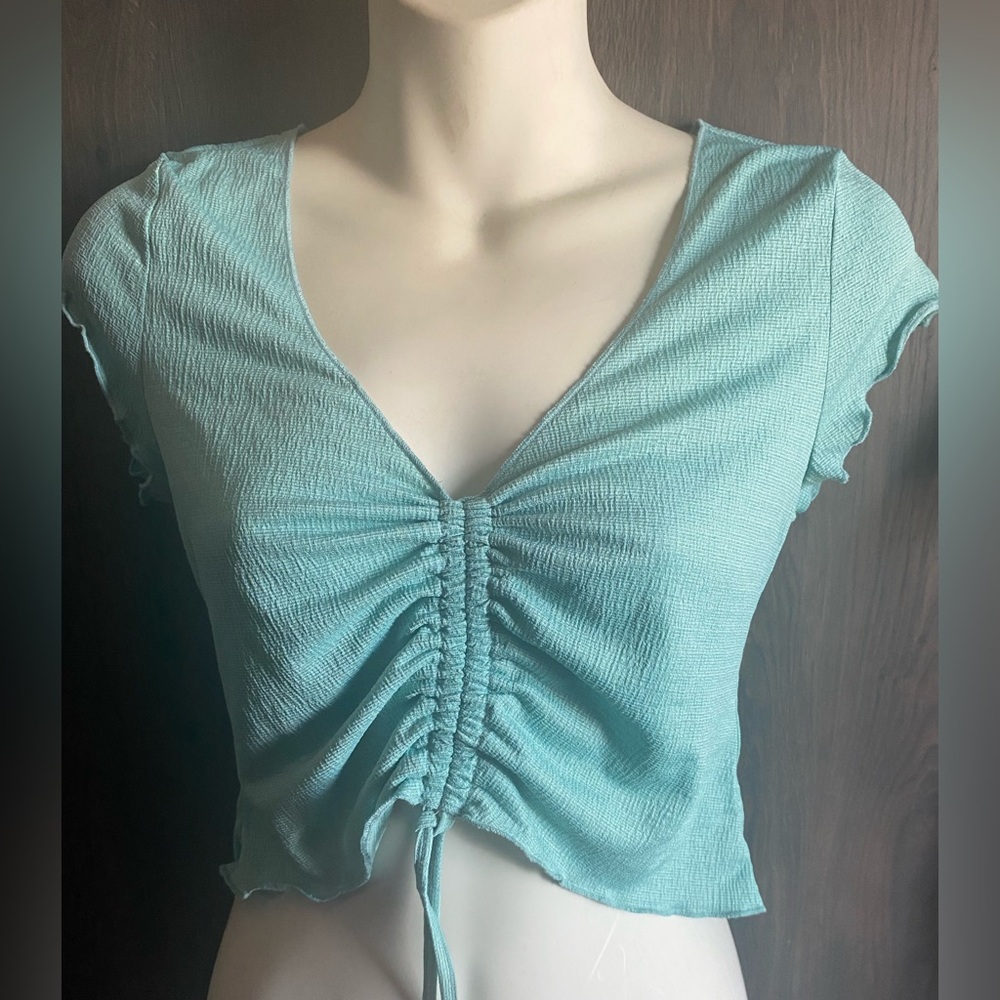 Abound Mint Ruched V-Neck Drawstring Crop Top